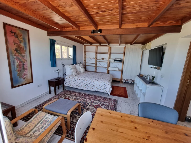 Bedroom with wooden ceilings
